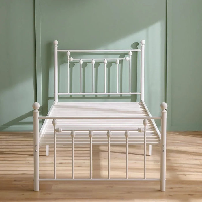 Bella Arrow 90x200 Metal Single Bed | Modern Design Kids Metal Single Bed Frame Furniture | Comfortable Bed (Mattress Not Included) L210.8xW98.2xH100cm-White