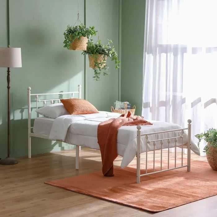 Bella Arrow 90x200 Metal Single Bed | Modern Design Kids Metal Single Bed Frame Furniture | Comfortable Bed (Mattress Not Included) L210.8xW98.2xH100cm-White