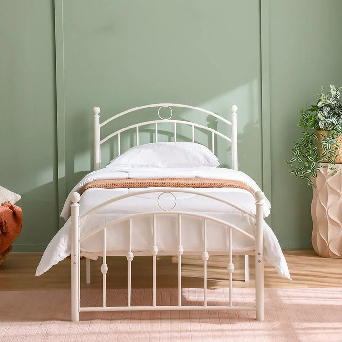 Bella Curve 120x200 Metal Twin Bed | Modern Design Kids Metal Single Bed Frame Furniture | Comfortable Bed (Mattress Not Included) L210.8xW128.2xH101.6cm-White