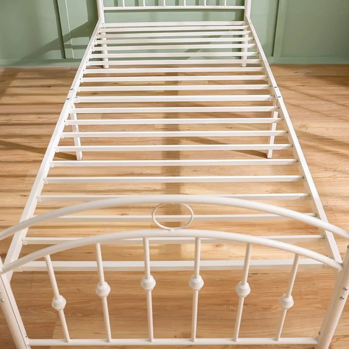 Bella Curve 120x200 Metal Twin Bed | Modern Design Kids Metal Single Bed Frame Furniture | Comfortable Bed (Mattress Not Included) L210.8xW128.2xH101.6cm-White