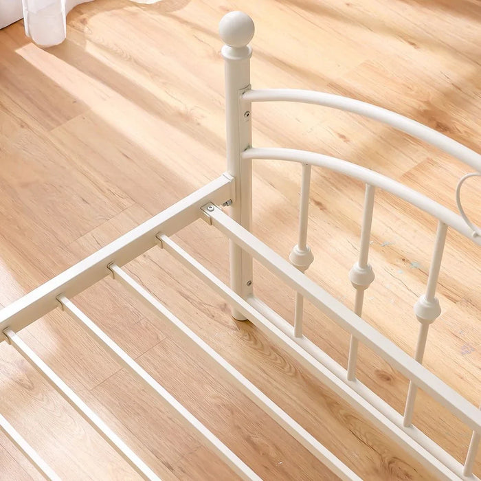 Bella Curve 120x200 Metal Twin Bed | Modern Design Kids Metal Single Bed Frame Furniture | Comfortable Bed (Mattress Not Included) L210.8xW128.2xH101.6cm-White