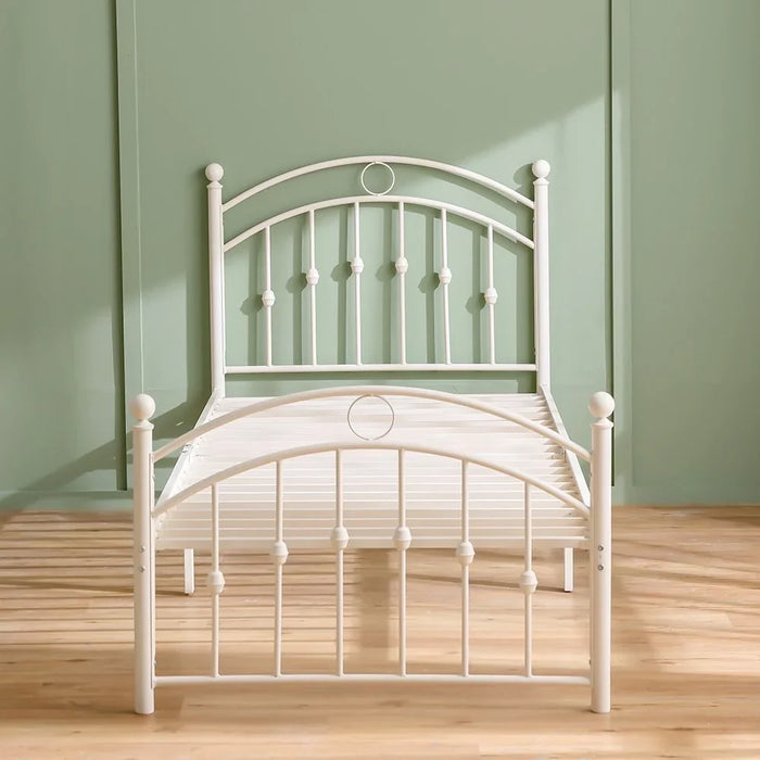 Bella Curve 120x200 Metal Twin Bed | Modern Design Kids Metal Single Bed Frame Furniture | Comfortable Bed (Mattress Not Included) L210.8xW128.2xH101.6cm-White