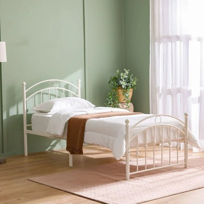 Bella Curve 90x200 Metal Single Bed-White
