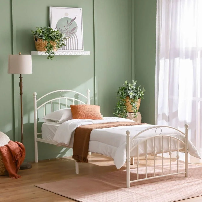 Bella Curve 90x200 Metal Single Bed-White