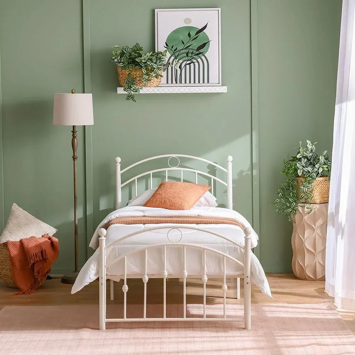 Bella Curve 90x200 Metal Single Bed-White