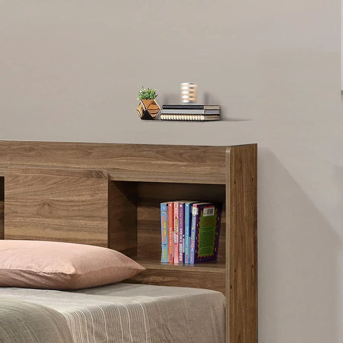 Supreme 90x200 Young Single Bed – Light Walnut Finish – Engineered Wood Bed Frame with Slatted Base – Modern Bedroom Furniture