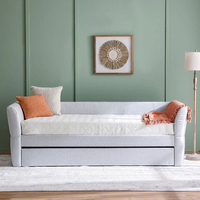 Jack 90X200 Upholstered Day Bed With 90X200 Trundle Bed Without Mattresses | Convertible Sleeping Sofabed | Comfortable Living Room Furniture L242xW95.5xH81.7cm - Light Grey