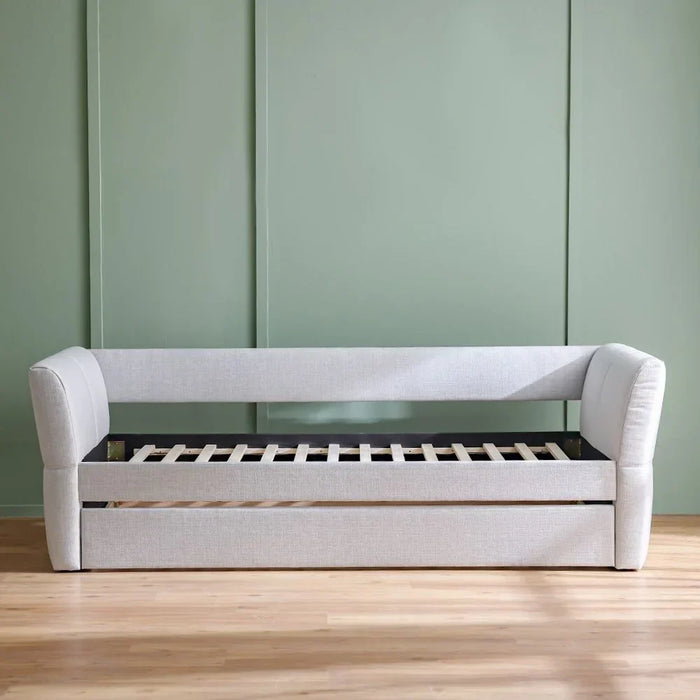 Jack 90X200 Upholstered Day Bed With 90X200 Trundle Bed Without Mattresses | Convertible Sleeping Sofabed | Comfortable Living Room Furniture L242xW95.5xH81.7cm - Light Grey