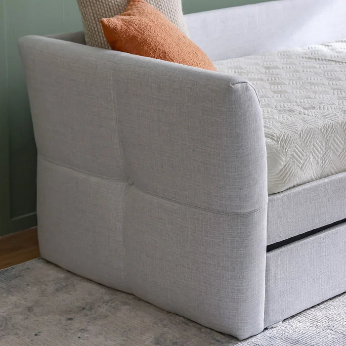 Jack 90X200 Upholstered Day Bed With 90X200 Trundle Bed Without Mattresses | Convertible Sleeping Sofabed | Comfortable Living Room Furniture L242xW95.5xH81.7cm - Light Grey