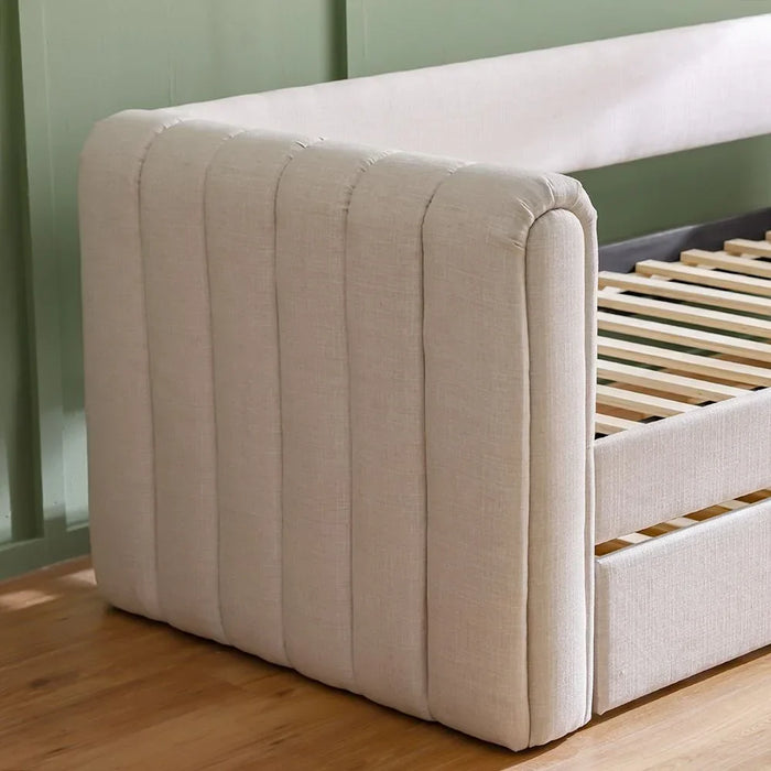 Jones 90X200 Upholstered Day Bed With 90X200 Trundle Bed Without Mattresses | Convertible Sleeping Sofabed | Comfortable Living Room Furniture L250xW97xH83.7cm - Light Grey