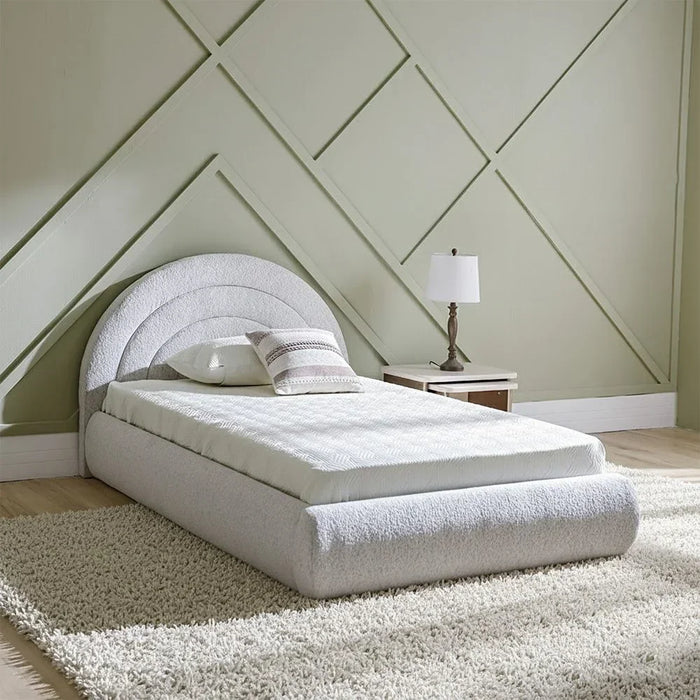 Dreamscape 120x200 Upholstered Single Bed | Modern Design Wooden Single Bed Frame Furniture | Comfortable Bed (Mattress Not Included) -Light Beige