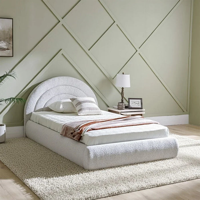 Dreamscape 120x200 Upholstered Single Bed | Modern Design Wooden Single Bed Frame Furniture | Comfortable Bed (Mattress Not Included) -Light Beige