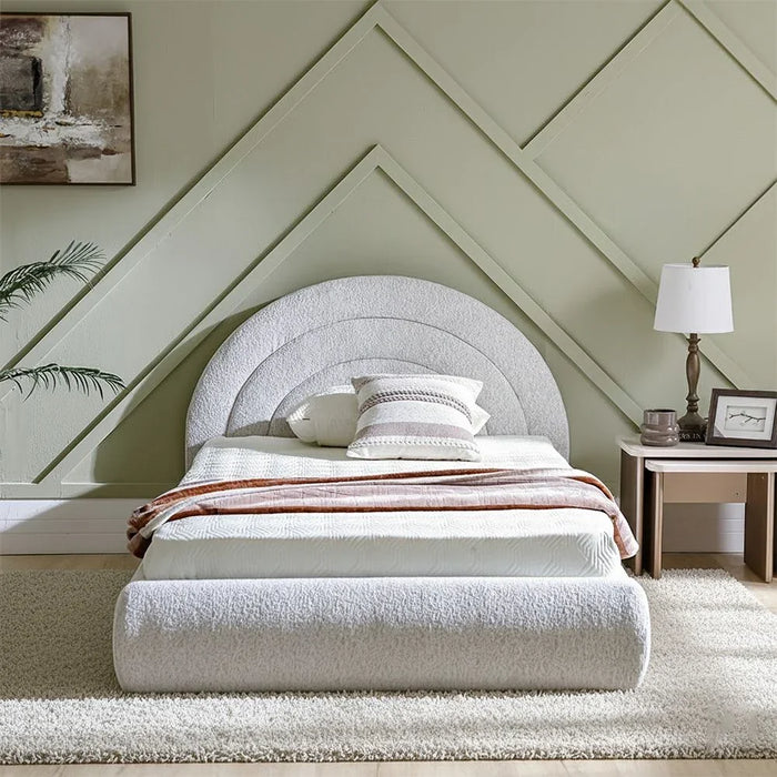 Dreamscape 120x200 Upholstered Single Bed | Modern Design Wooden Single Bed Frame Furniture | Comfortable Bed (Mattress Not Included) -Light Beige