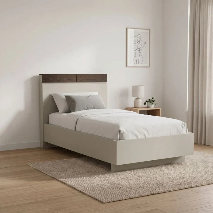Bellano 120x200 Young Bed With Headboard Storage | Modern Design Wooden Single Bed Frame Furniture | Comfortable Bed (Mattress Not Included) L217.2xW130.4xH115.4cm - Taupe/Wenge