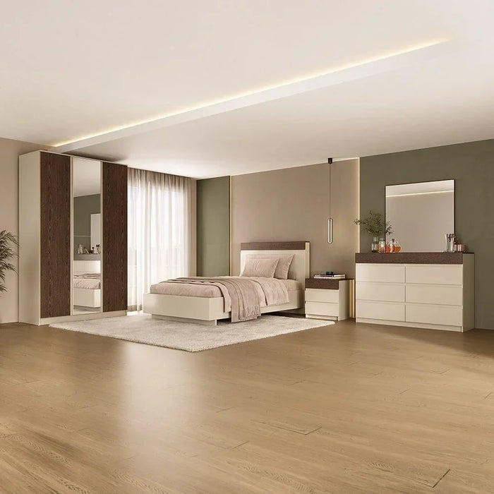 Bellano 120x200 Young Bed With Headboard Storage | Modern Design Wooden Single Bed Frame Furniture | Comfortable Bed (Mattress Not Included) L217.2xW130.4xH115.4cm - Taupe/Wenge