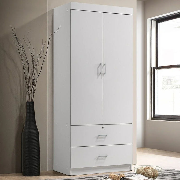 Sante 2 Door + 2 Drawer Wardrobe For Hanging Clothes| Extra Sturdy Rack, Storage Organiser| Modern Design Space Saving Cabinets For Bedroom L 80 x W 42 x H 181 cm - White