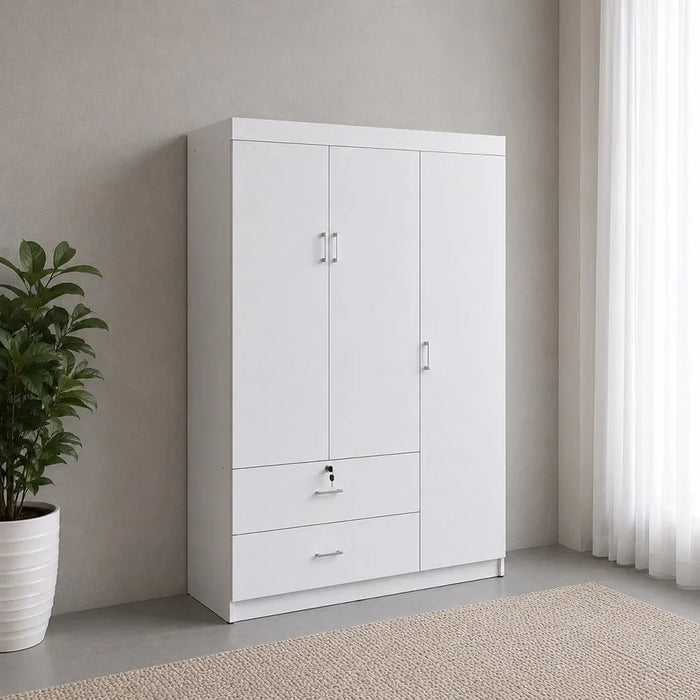 Selva 3 Door + 2 Drawer Wardrobe For Hanging Clothes Extra Sturdy Rack Storage Organiser Modern Design Space Saving Cabinets For Bedroom L 120 x W 42 x H 181 cm White