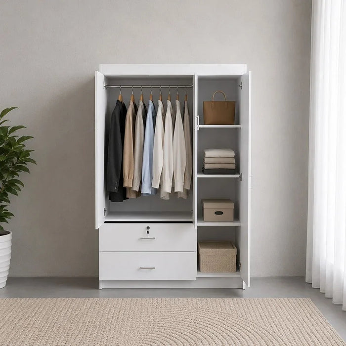 Selva 3 Door + 2 Drawer Wardrobe For Hanging Clothes Extra Sturdy Rack Storage Organiser Modern Design Space Saving Cabinets For Bedroom L 120 x W 42 x H 181 cm White