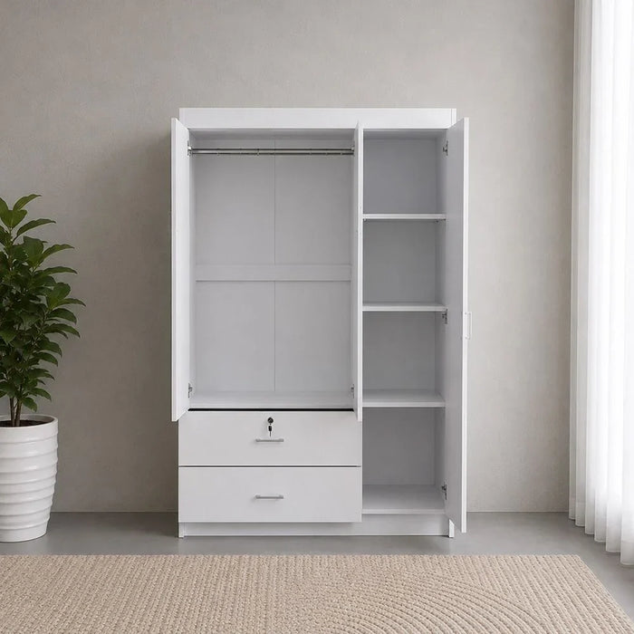 Selva 3 Door + 2 Drawer Wardrobe For Hanging Clothes Extra Sturdy Rack Storage Organiser Modern Design Space Saving Cabinets For Bedroom L 120 x W 42 x H 181 cm White