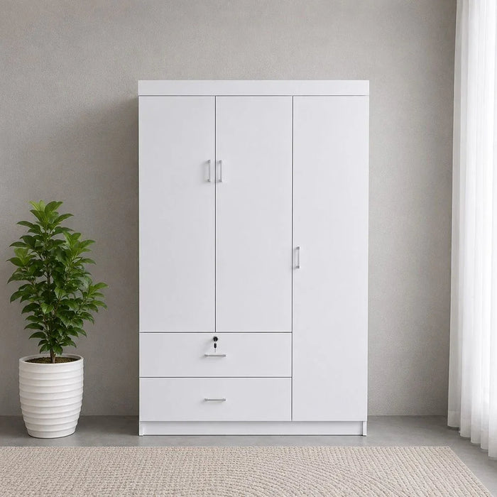 Selva 3 Door + 2 Drawer Wardrobe For Hanging Clothes Extra Sturdy Rack Storage Organiser Modern Design Space Saving Cabinets For Bedroom L 120 x W 42 x H 181 cm White