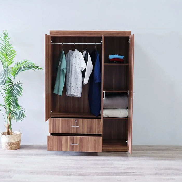 Selva 3 Door + 2 Drawer Wardrobe For Hanging Clothes| Extra Sturdy Rack, Storage Organiser| Modern Design Space Saving Cabinets For Bedroom L 120 x W 42 x H 181 cm - Cherry