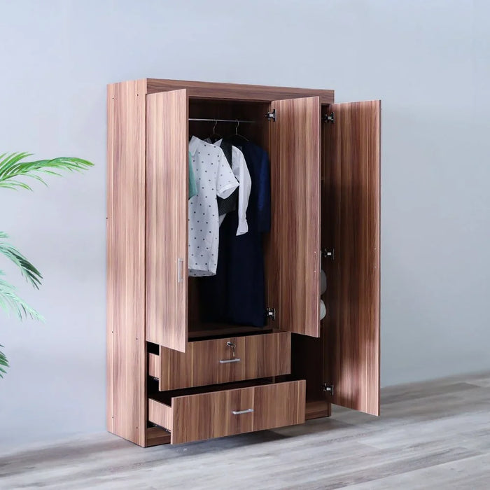 Selva 3 Door + 2 Drawer Wardrobe For Hanging Clothes| Extra Sturdy Rack, Storage Organiser| Modern Design Space Saving Cabinets For Bedroom L 120 x W 42 x H 181 cm - Cherry