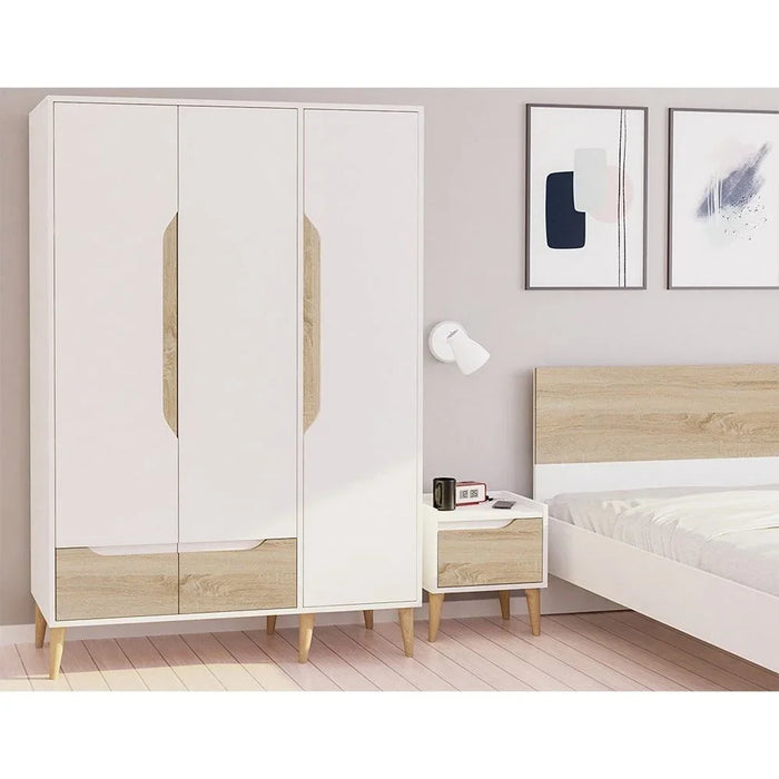 Aurora 3-Door Wardrobe With Drawer - White/Natural
