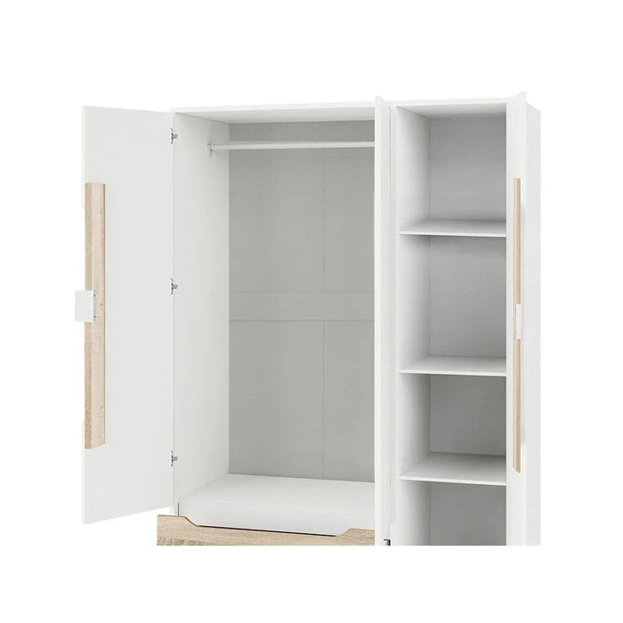 Aurora 3-Door Wardrobe With Drawer - White/Natural