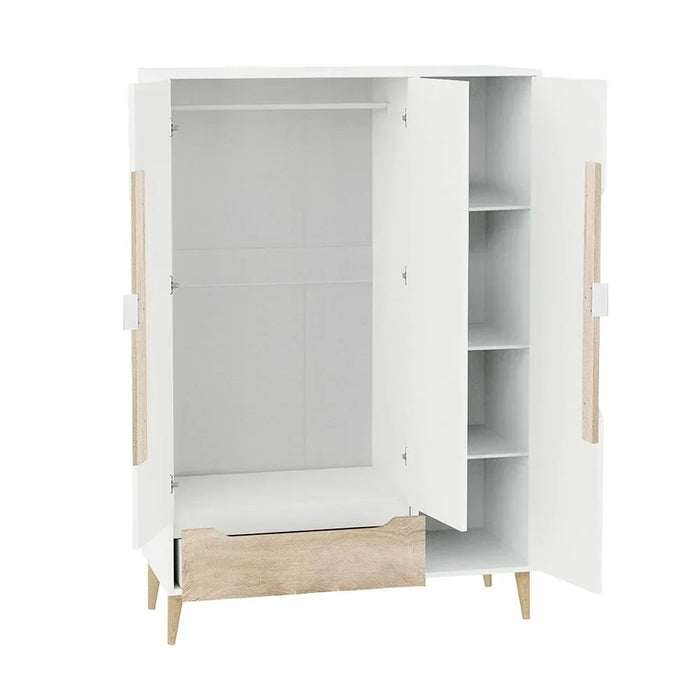 Aurora 3-Door Wardrobe With Drawer - White/Natural