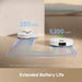 Robotic vacuum cleaner with extended battery life features on a neutral background