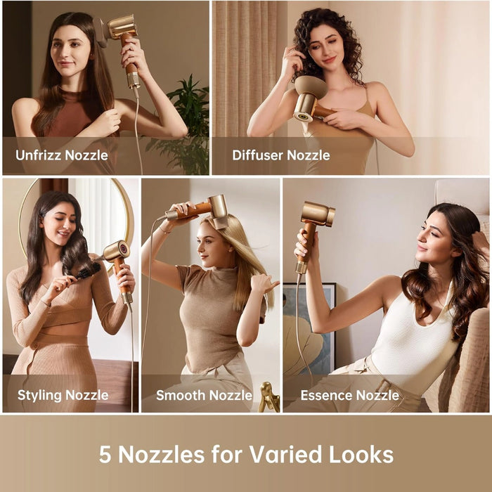 Dreame Hair Miracle Hair Dryer | 5 Tips | Quick Dry | 600 Million Negative Ions | 130,000 RPM High Speed Motor | Lightweight | Quiet | Constant Temperature to 57C | Leather Handle
