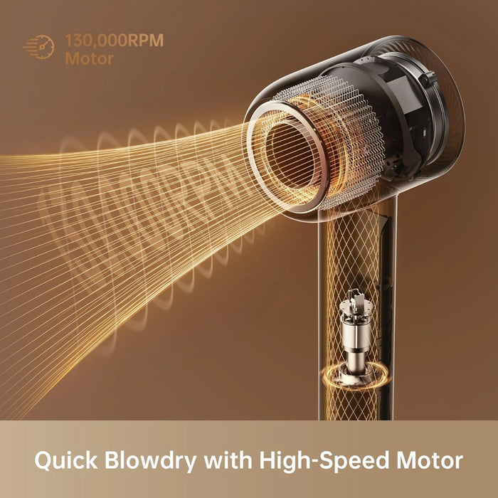 Dreame Hair Miracle Hair Dryer | 5 Tips | Quick Dry | 600 Million Negative Ions | 130,000 RPM High Speed Motor | Lightweight | Quiet | Constant Temperature to 57C | Leather Handle
