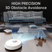 Robotic vacuum cleaner with high precision 3D obstacle avoidance feature in a living room setting.