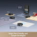 Robotic vacuum cleaner with various cleaning strategies on a gray surface, including 'Cross', 'Avoid', and 'Vacuum'.