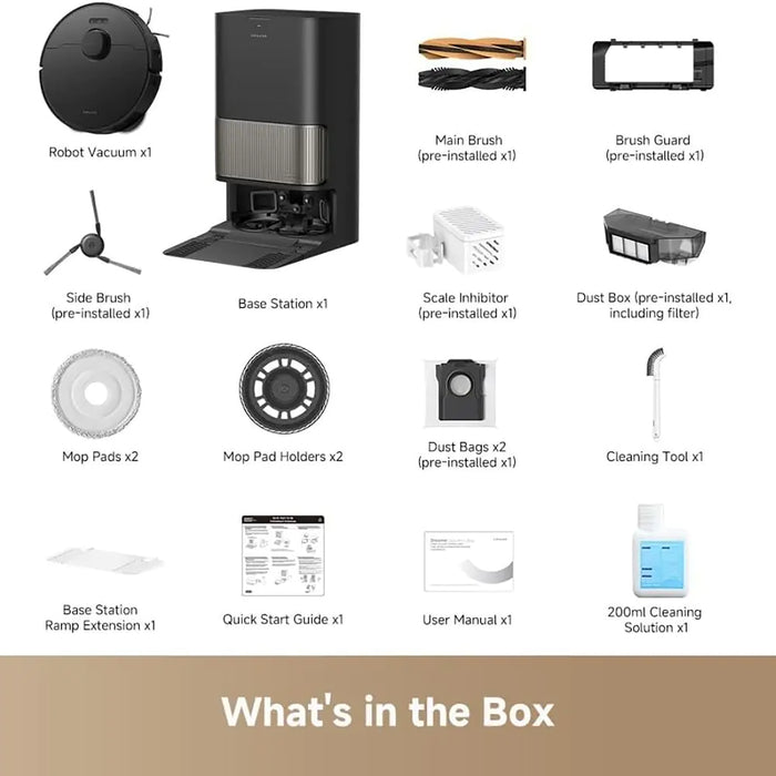 List of robotic vacuum components and accessories on a white background
