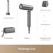 Package list of a hair dryer with accessories on a white background