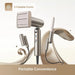 Hair dryer with attachments on a beige background, emphasizing '3 Foldable Forms' and 'Portable Convenience'.