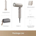 Package list of a hair dryer with accessories on a white background