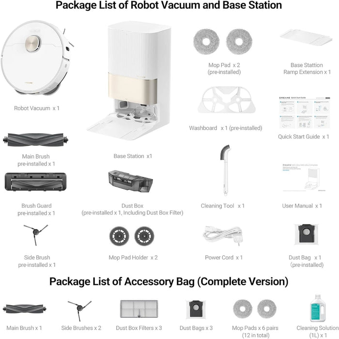 Dreame X40 Ultra Complete Robot Vacuum Cleaner | Removable and Lift Mop | Raised Side Brush | 12,000 Pa | Mop and Washing Plate with Hot Water at 70C | Lift Brushes|RLX63CE-2
