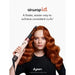 Person using a Dyson airwrap with text about achieving consistent curls on a white background