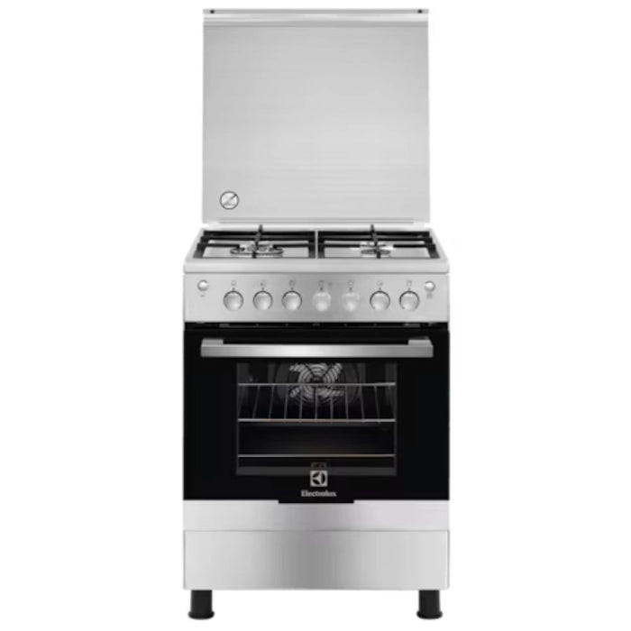 Electrolux Freestanding Cooker 60x60cm | Full Gas Cooking Range with 4 Burners | Cast Iron Pan Support | XXL Oven with Fan | Automatic Ignition & Thermocouple Safety|   Stainless Steel Finish | EKG613A1OX