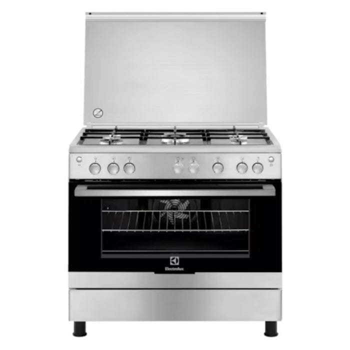 Electrolux Freestanding Cooker 90x60cm | 5-Burner Gas Hob | Cast-Iron Pan Supports  | XXL Fan Oven | Auto Spark Ignition & Thermocouple Safety | Fingerprint-Resistant | Stainless Steel | EKG913A2OX