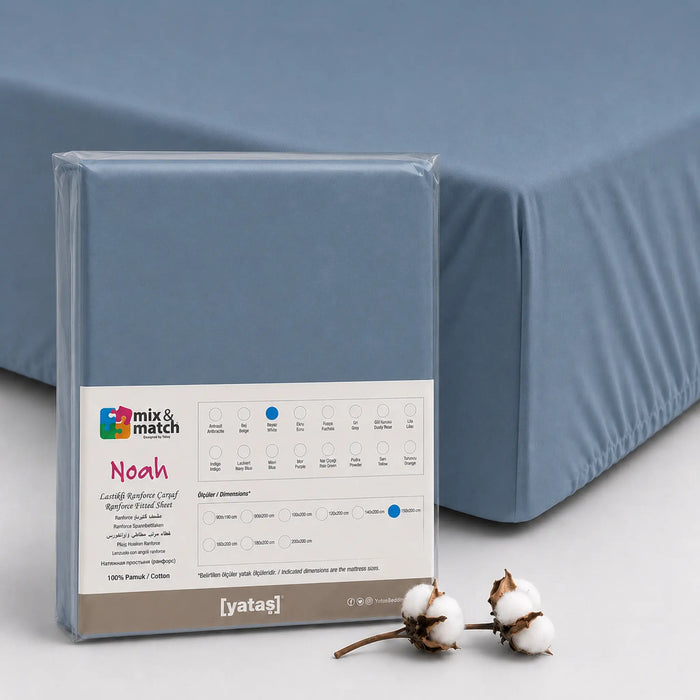 Noah Exp Fitted Sheet - Indigo, 160x200 Enza Home
