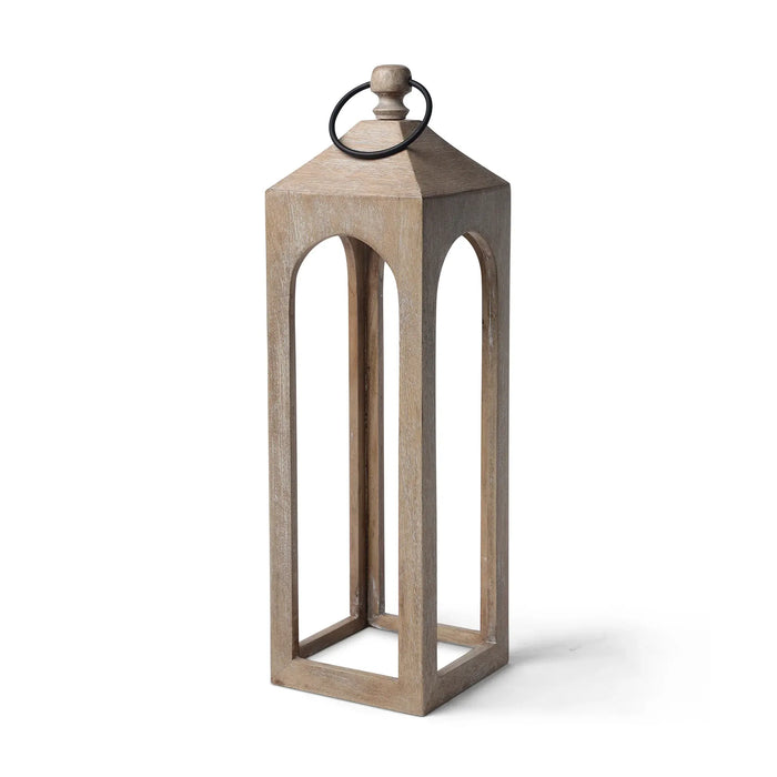 Wooden lantern with a black ring on a white background