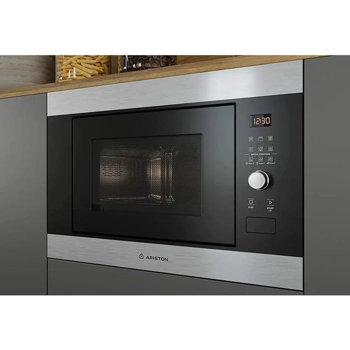 Ariston Built In 25L Microwave Oven With Grill | Inverter | LCD Display | Defrost Reheat and Grilling | Stainless Steel | Auto Programs | Child Lock | Round Grill Grid | 900W | 1000W Grill | Inox | MF25GUKIXA