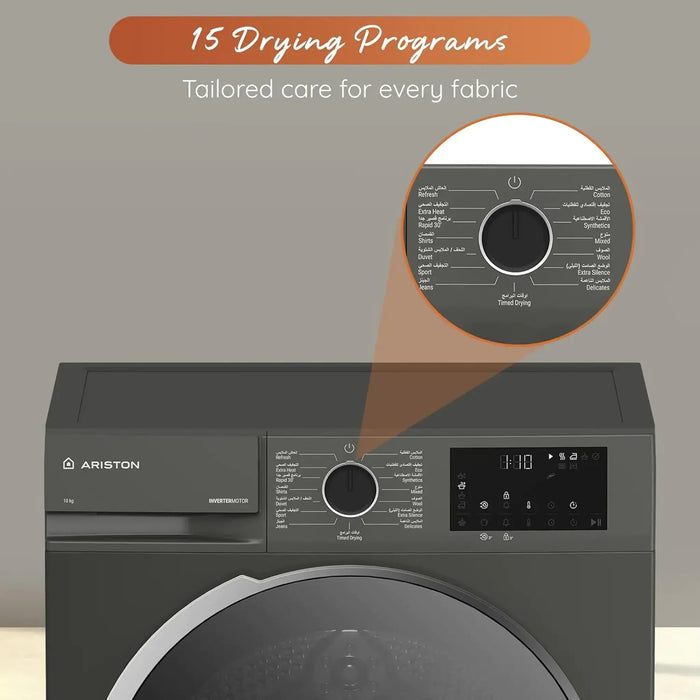 Ariston 10kg Heat Pump Tumble Dryer | Front Load | ProSmart Inverter Motor | 15 Drying Programs | Manhattan Grey | ARDH103DMME