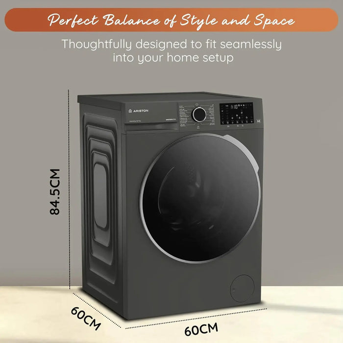 Ariston  Freestanding Washer Dryer | 10 kg Wash 7 kg Dry | 1400 RPM | Inverter Motor | Heat Pump Drying | WiFi Connected | Manhattan Grey | ARWD107143DMME