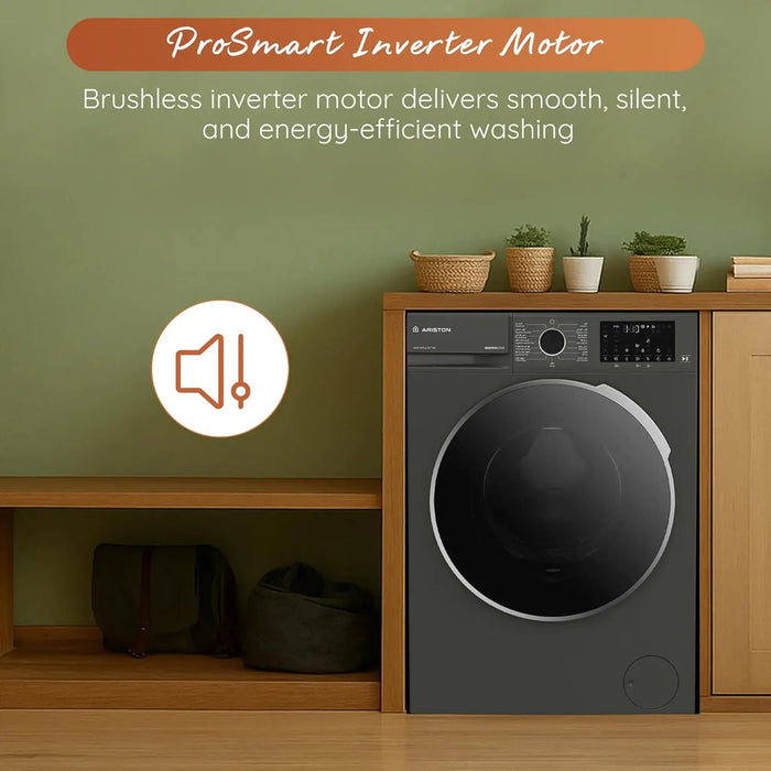 Ariston  Freestanding Washer Dryer | 10 kg Wash 7 kg Dry | 1400 RPM | Inverter Motor | Heat Pump Drying | WiFi Connected | Manhattan Grey | ARWD107143DMME