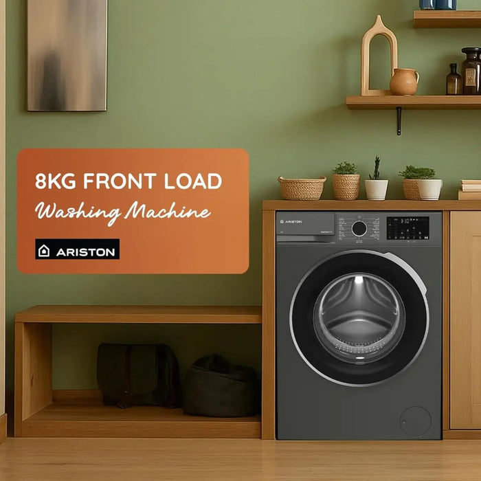 Ariston 8KG Front Load Washing Machine | 1200RPM | Steam Therapy | ProSmart Inverter Motor | Mini 14 Quick Wash | Gray | ARWF08122SMME