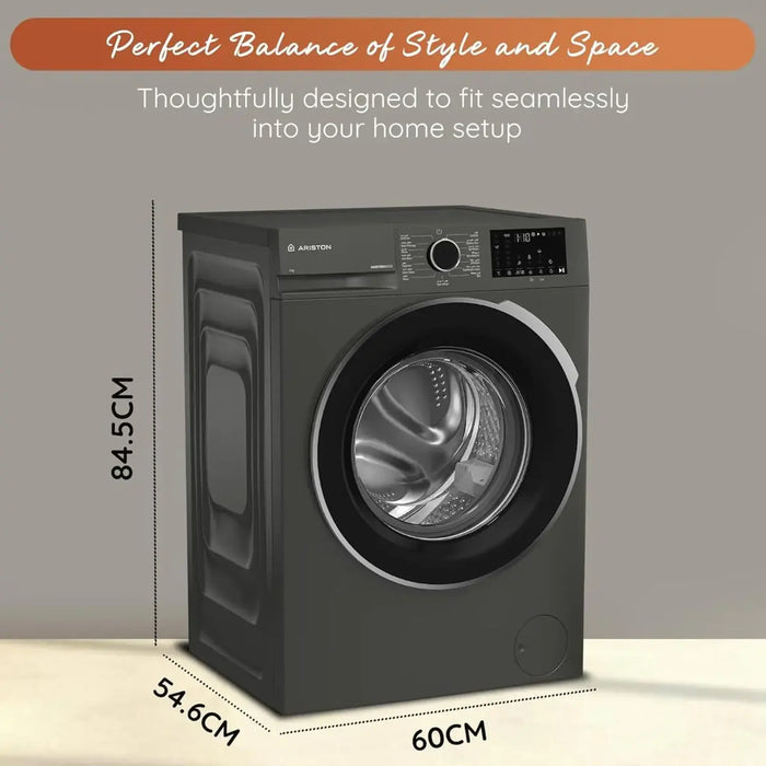 Ariston 8KG Front Load Washing Machine | 1200RPM | Steam Therapy | ProSmart Inverter Motor | Mini 14 Quick Wash | Gray | ARWF08122SMME
